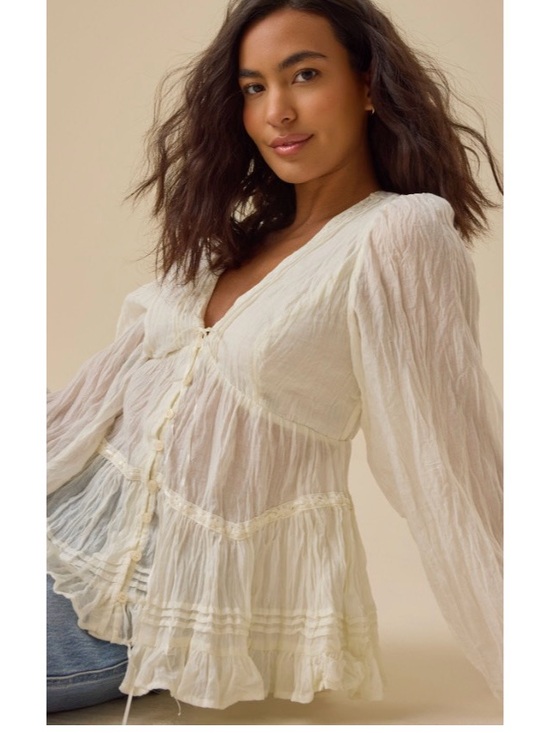 Altar'd State Tops - Light Cream Peasant Blouse with Button Front